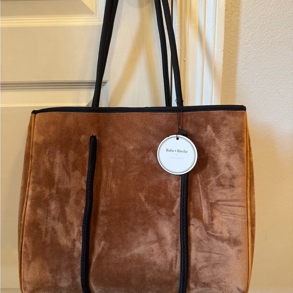 Elegant Brown Velvet Tote with Black Accents